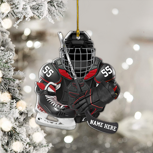 Personalized Hockey Equipment Christmas 2 Sided Shape Acrylic Ornament Gift for Hockey Lover Hockey Players