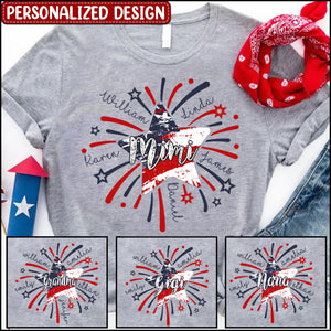 Mimi Auntie Grandma Mom Kids Star Firework American Flag Personalzied Shirt