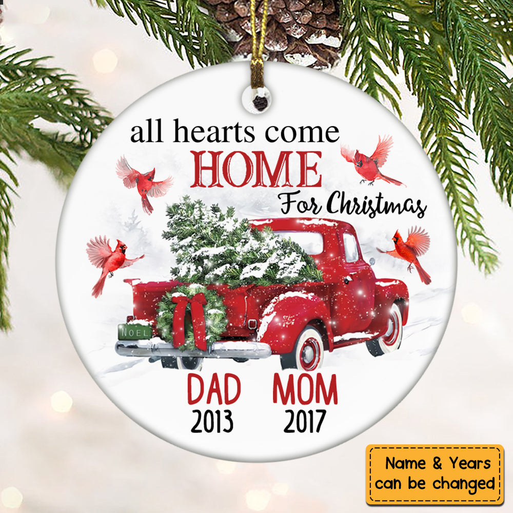 Cardinal Memorial Mom Dad Red Truck Ornament