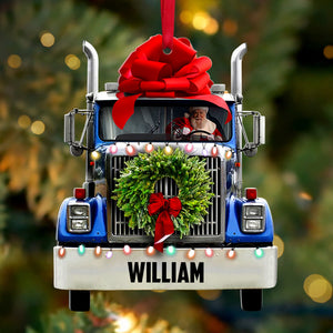 Personalized Christmas Truck Ornament, Santa Claus Inside, Christmas Tree Decor