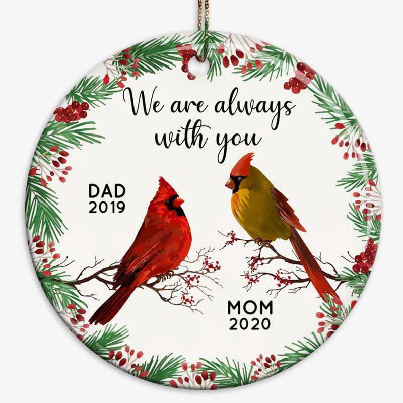 Always With You Holly Branch Christmas Personalized Memorial Circle Ornament