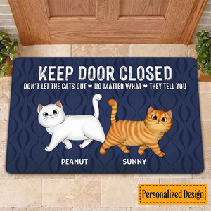 Keep Door Closed Walking Fluffy Cat Personalized Doormat - Gift For Cat Lovers